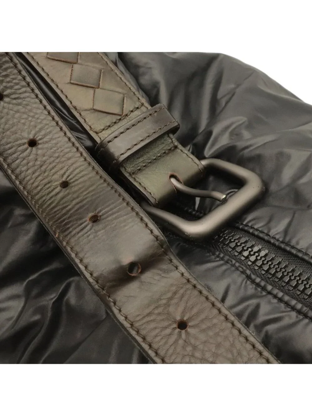 Bottega Veneta Spinnaker Shoulder Bag Nylon Black Dark Brown